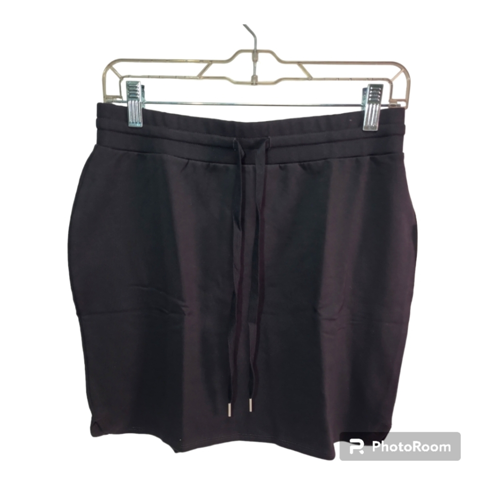 DAILY RITUAL Women's Sweatshirt Mini Summer Skirt Black Drawstring Size Small